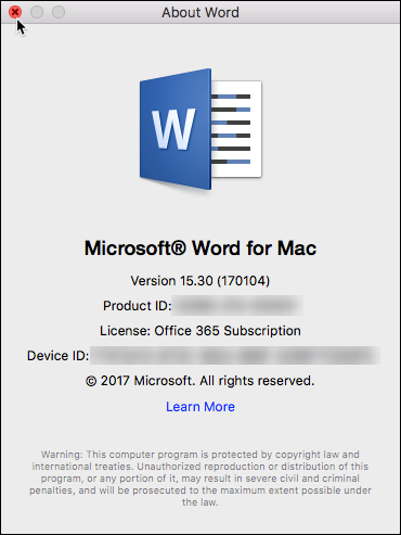 Microsoft word for mac version 16.20